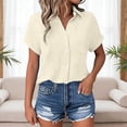 thumbnail image 2 of Alun Womens Texture Lightweight Breathable Tops Button down Dress Shirts Casual Short Sleeve Collared Summer Work Blouse with Pocket Soft Comfort for Daily Wear 1-Beige S, 2 of 6