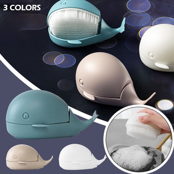 Fiudx Cepillo para Ropa, Cerdas Suaves, Diseño Antipelusas, Mango En Forma de Ballena, Fácil Agarre, Suave con La Ropa, Herramienta de Limpieza Del Hogar, Azul, Beige y Blanco, Tamaño 12,5 X 8,2 X 6,