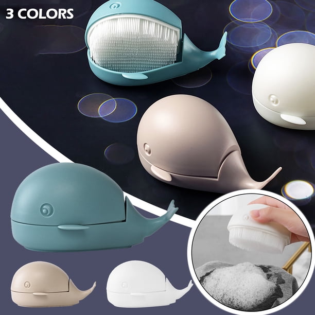 Fiudx Cepillo para Ropa, Cerdas Suaves, Diseño Antipelusas, Mango En Forma de Ballena, Fácil Agarre, Suave con La Ropa, Herramienta de Limpieza Del Hogar, Azul, Beige y Blanco, Tamaño 12,5 X 8,2 X 6,