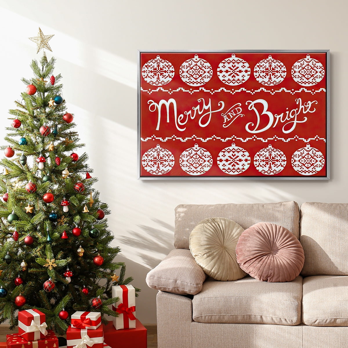 Fair Isle Snowflake II - Framed Gallery Wrapped Holiday Canvas - 25 x 37 - Silver Frame