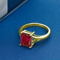 thumbnail image 3 of Gem Stone King 18K Yellow Gold Plated Silver Red Created Ruby Solitaire Engagement Ring for Women (2.80 Cttw, Emerald Cut 9X7MM, Gemstone July Birthstone, Size 6), 3 of 4