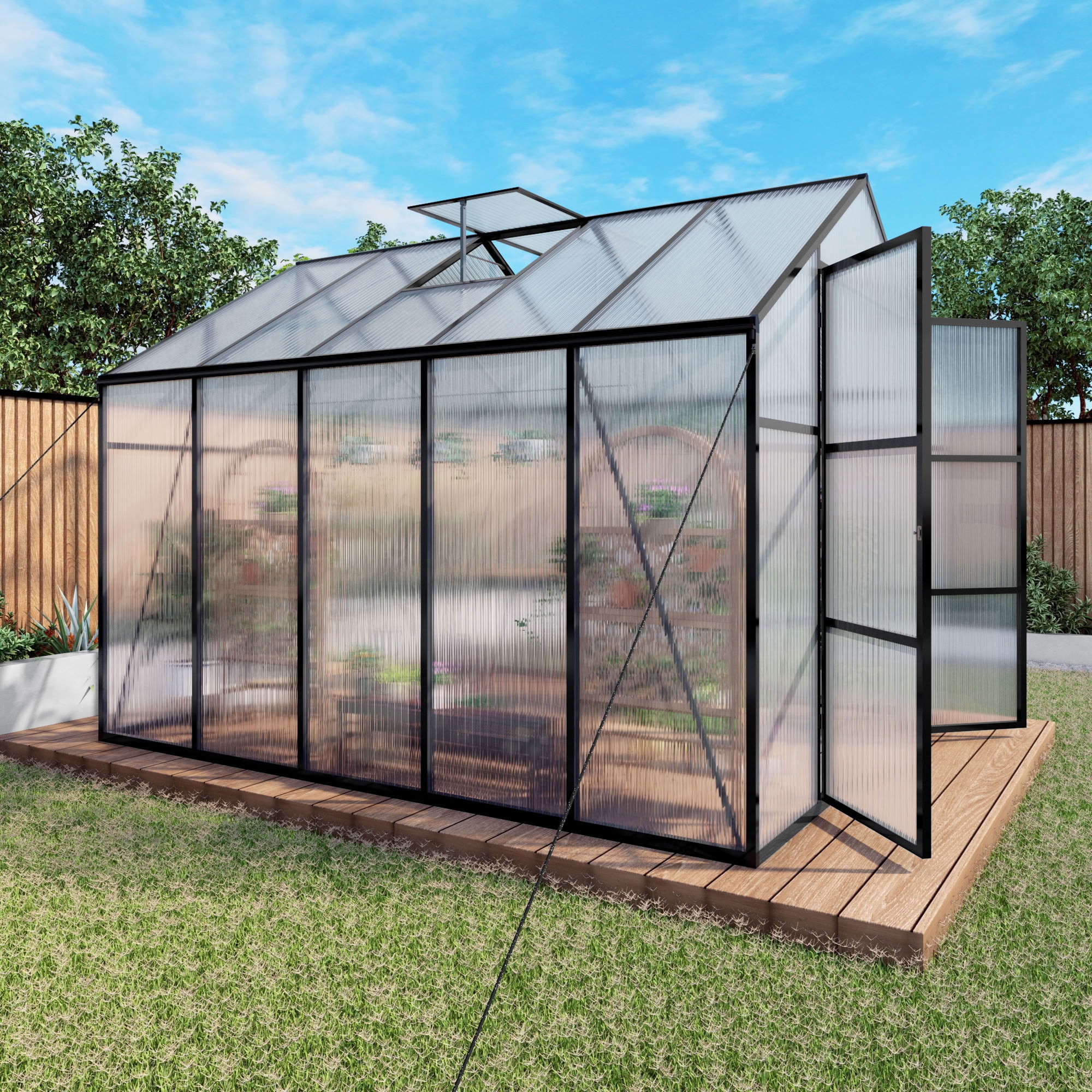 MAYEERTY 8x10 FT Walk-in Greenhouse with Aluminum Frame, All-Season UV-Protected Outdoor Greenhouse with Drainage