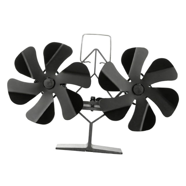 Ventiladores de estufa de pellets negros, no eléctricos, de doble cabezal, ahorradores de energía, quemadores de leña, accesorios para estufas, ventil 6 cuchillas