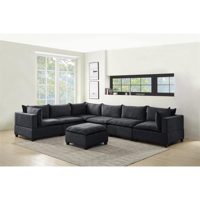 Bowery Hill Fabric 7pc Modular Sectional Sofa With Ottoman In Dark Gray Com - Bowery Hill Gray Linen Reversible Sectional Sleeper Sofa With Storage Bowery Hill Fabric 7pc Modular Sectional Sofa With Ottoman In Dark Gray Com - Bowery Hill Gray Linen Reversible Sectional Sleeper Sofa With Storage