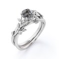 thumbnail image 3 of JeenMata Anillo de Bodas Inspirado en la Naturaleza con Diamantes Naturales de Sal y Pimienta de Talla Redonda de 0,50 Quilates y Hojas de Vid Engastados en Oro Blanco de 18 K sobre Plata, 3 of 6