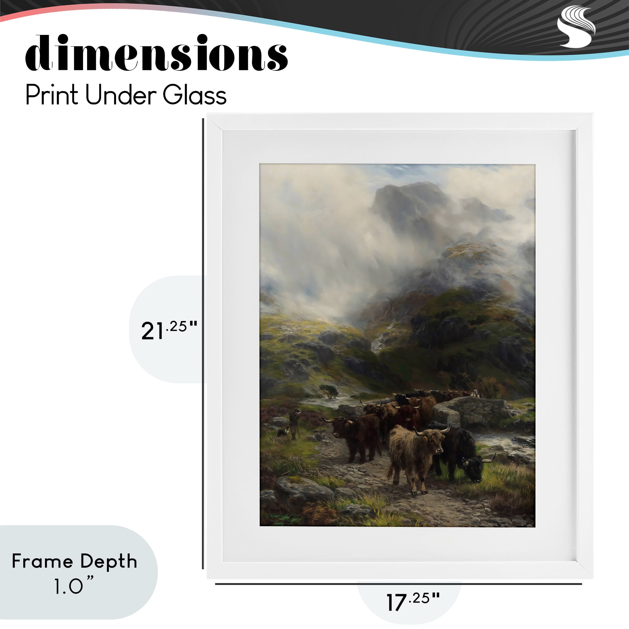 Stupell Industries Moody Highland Cows Herd White Framed Print Under Glass, design by Arlington Prints