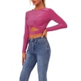 thumbnail image 4 of INSPIRE CHIC Haut Pailleté pour Femme Torsadé Ajusté à Manches Longues Découpé Court de Fête Scintillant TP Rose Vif, 4 of 6