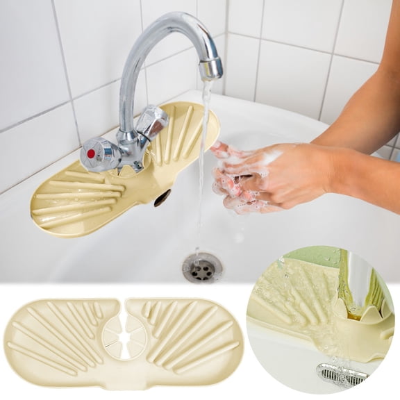 Multifunctional Kitchen Sink Drip Tray Mat | Non-Slip & Water-Absorbent | Beige Wash Basin Soap & Cup Holder Pad | 1 Pack