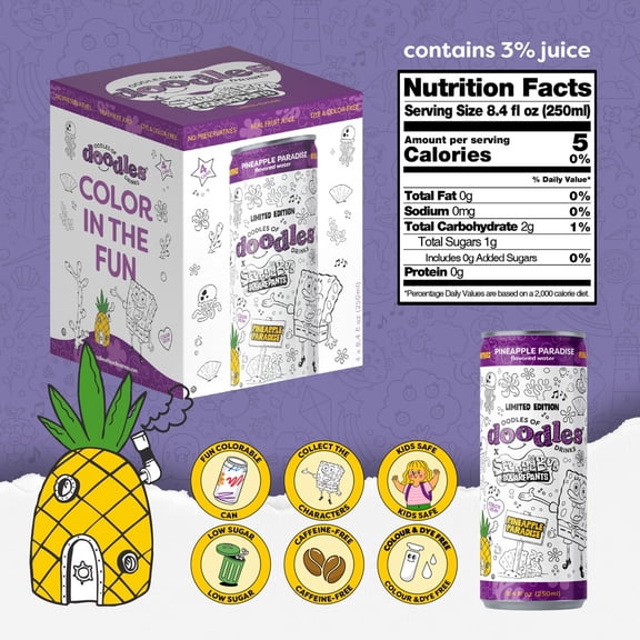 Oodles of Doodles Drinks Pineapple Paradise, Kids Drink Juice Concentrated 4 Pack