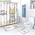 thumbnail image 1 of Cortina de ducha con diseño de conejo de Pascua y huevos de Pascua, juego de 4 piezas, para baño, hogar, separación de humedad y secado, impermeable, para ducha, 1 of 9