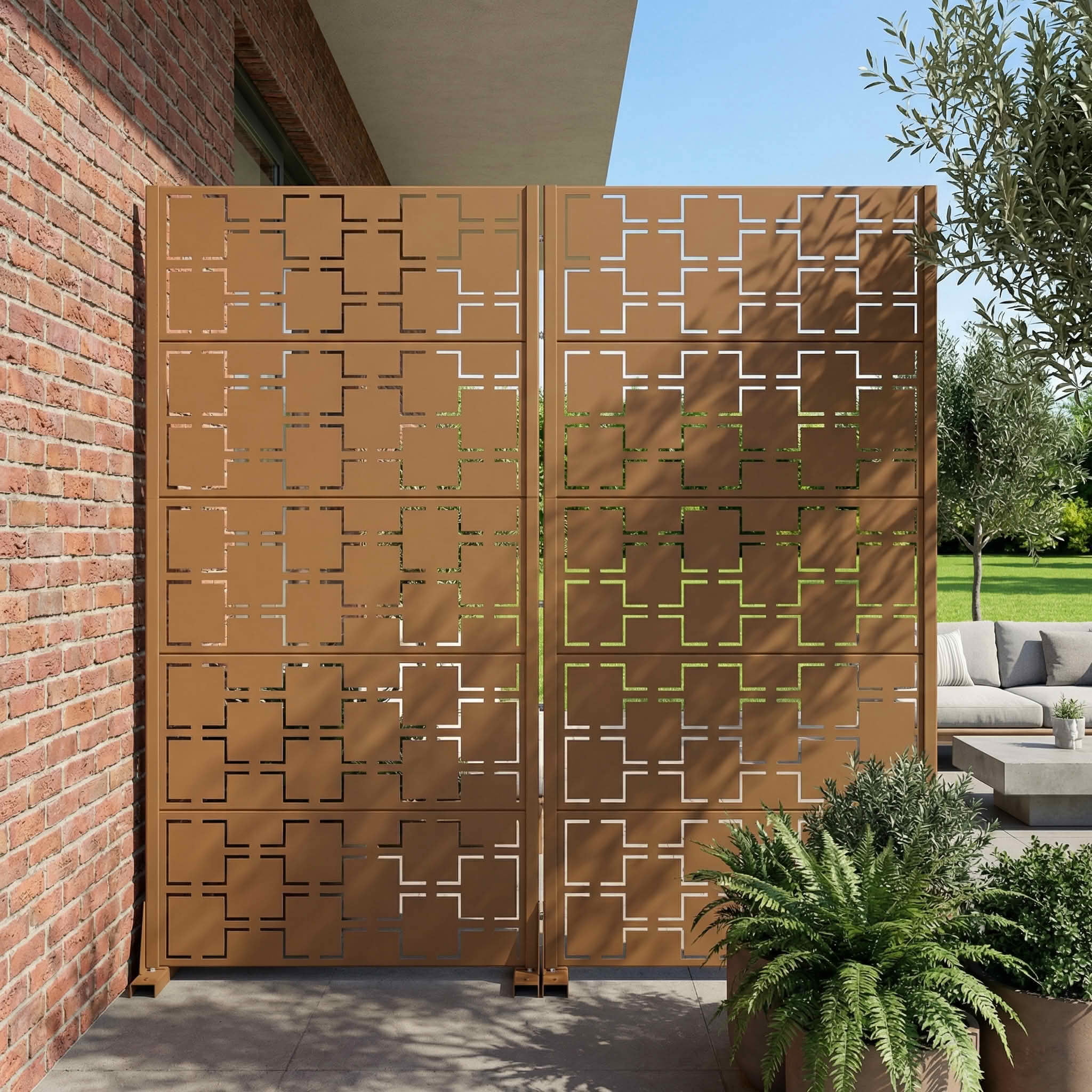 MAYEERTY 59x30 Brown Double-sided Outdoor Natural Privacy Panel Screen, 5 Piece Set Natural Folding Divider for Backyard and Garden