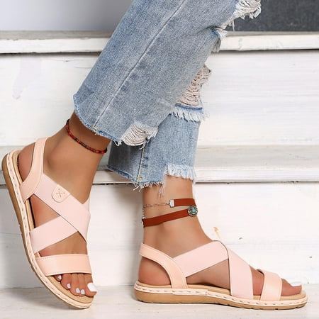 

LoyisViDion Clearance Sandals for Women Platform Beach Sandals Women S Slip-On Elastic Sandals Flash Picks Pink 6.5