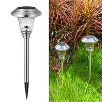 OFFIGAM Solar Garden Lights Set of 2, Stainless Steel and Glass Outdoor Pathway Lighting for Yard, Finish