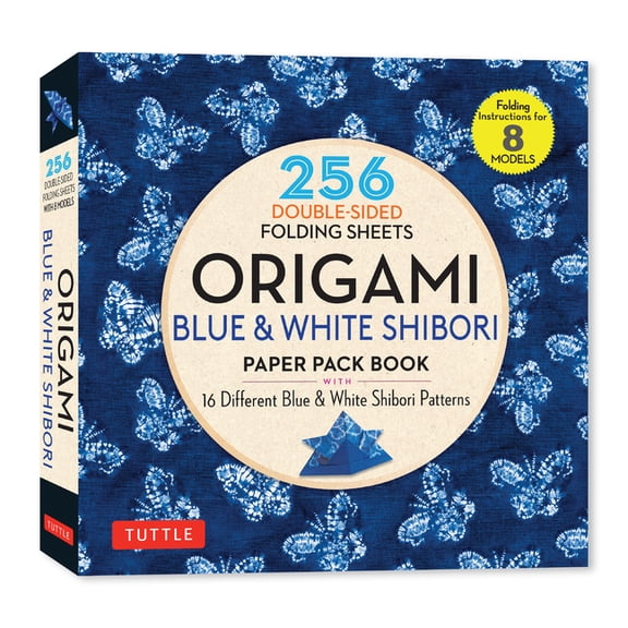 Origami Blue & White Shibori Paper Pack Book: 256 Double-Sided Folding Sheets (Includes Instructions for 8 Models), (Paperback)