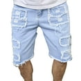 thumbnail image 6 of Mens Casual Wash Distressed Jean Shorts Elastic Slim Ripped Denim Shorts Straight Summer Trendy Mid-length Pants with Pockets, 6 of 6