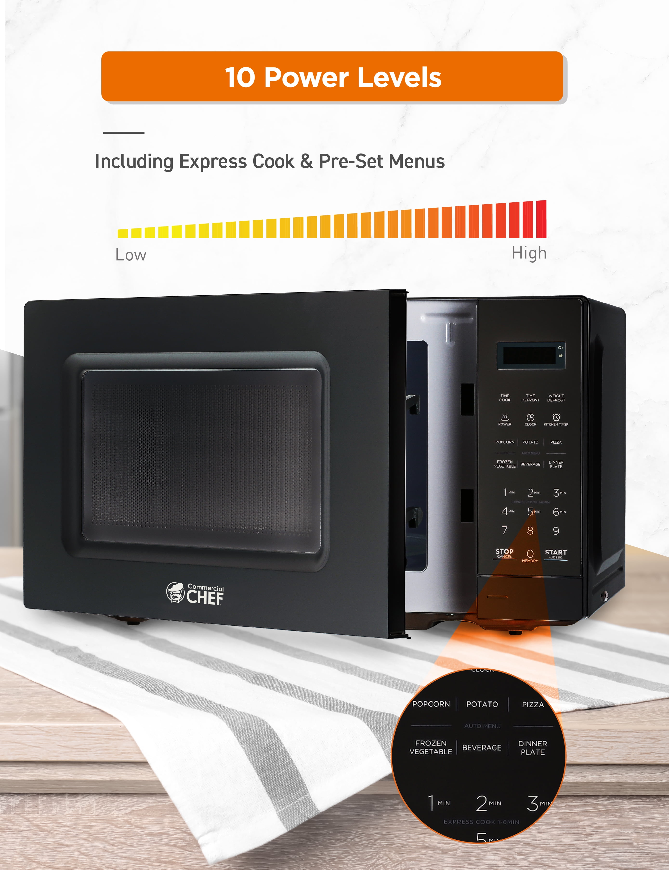 COMMERCIAL CHEF Countertop Microwave Oven 0.7 Cu. Ft. 700W, Black