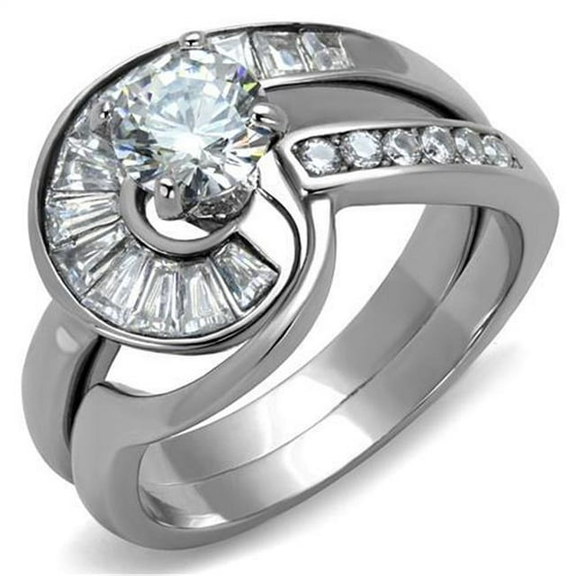 Alamode TK2617-7 Bague Femme Sans Placage en Acier Inoxydable avec Grade AAA CZ Transparent - Taille 7
