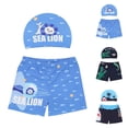 thumbnail image 6 of Toddler Boy Swimsuit Youth Two Piece Swim Set Cartoon Animal Print Trunks with Cap Comfort Fit Boys Swim Set Light Blue 2-3Y, 6 of 7