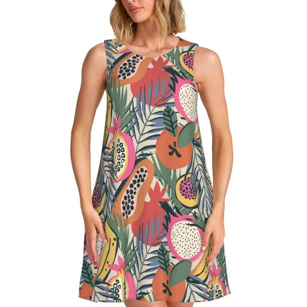 Balery Tropical Fruit Vestidos de verano para mujer con estampado: vestido holgado sin mangas, vestido playero informal y cómodo para días calurosos.