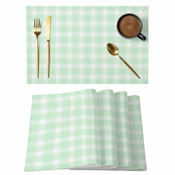 Green Checkered Placemats Set of 4 Farmhouse Plaid Buffalo Elegant Place Mats Indoor Wipeable Table Mats Washable Cloth Dining Table Placemats for Kitchen Holiday Party Home Decor 13x19 Inch