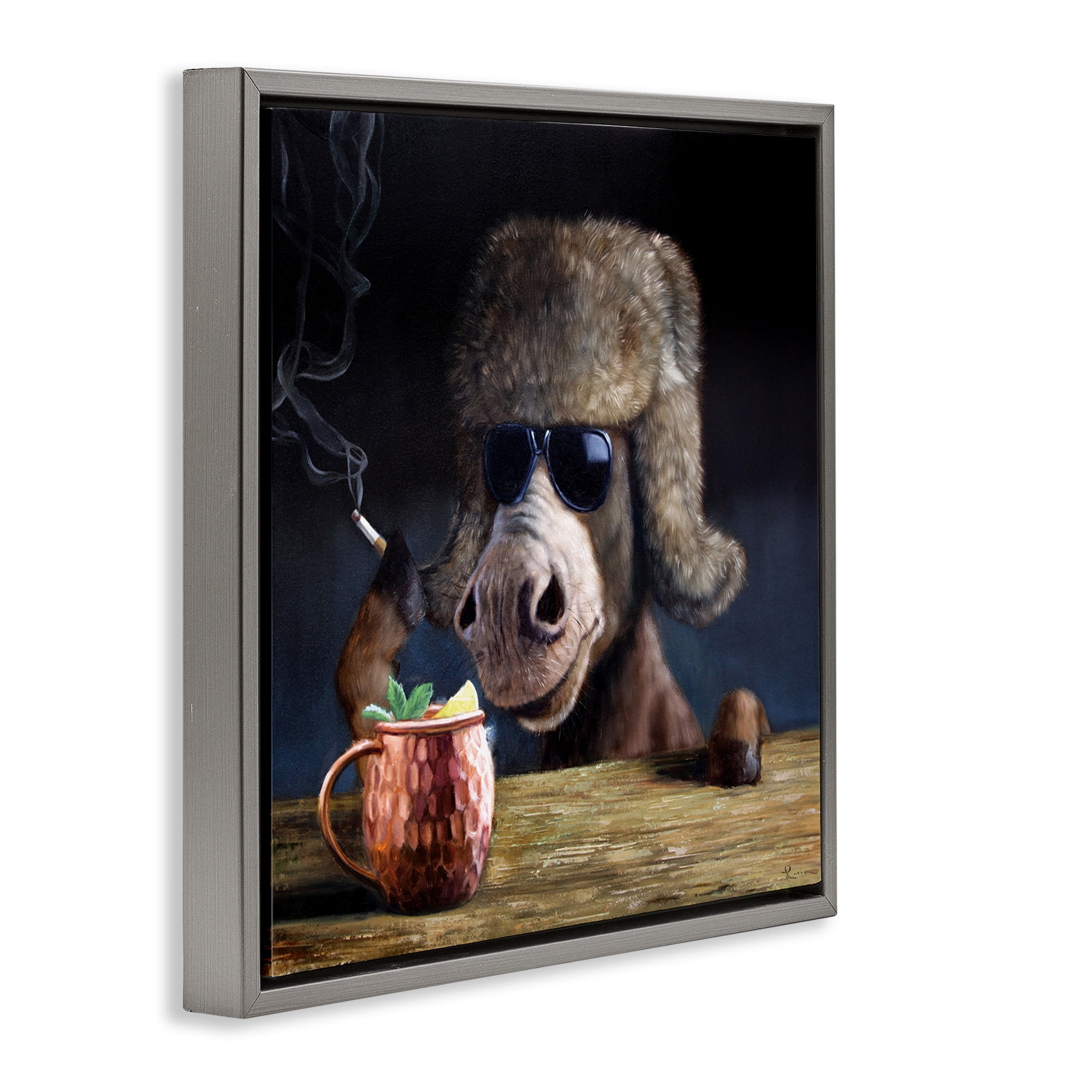 Stupell Industries Moscow Mule Funny Animal Animals & Insects Painting Gray Floater Framed Canvas Art Print Wall Art, 25 x 25