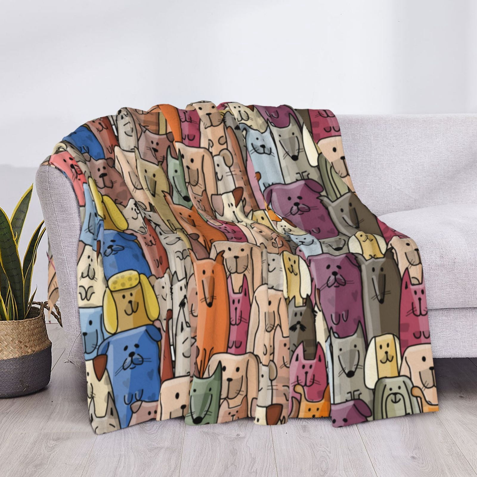 Throw Blanket for Couch - Funny Dogs Family Soft Comfy Lightweight Cozy Warm Throw Blanket, Fuzzy Plush Flannel Blanket & Throws for Sofa and Bed All Season