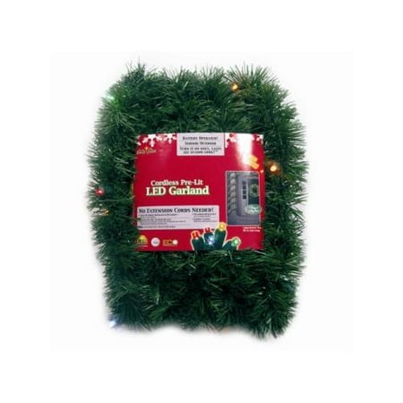 Battery Lit Christmas Garland 18' Pre-Lit Battery Operated Green Pine Christmas Garland - Multi-Color LED ()