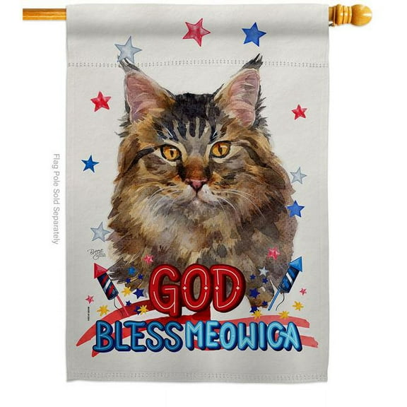Breeze Decor H120159-BO Patriotic Maine Coon Animals Cat 28 x 40 in. Double-Sided Decorative Vertical House Flag for Decoration Banner Garden Yard Gift