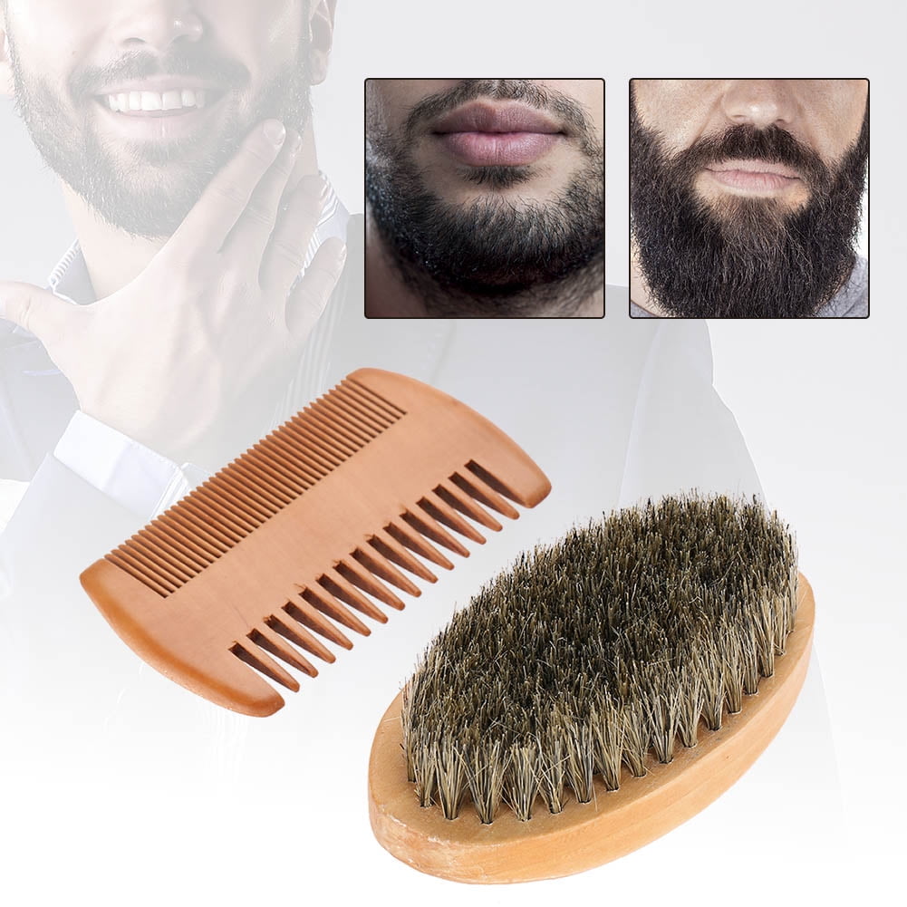 WALFRONT Men Beard Mustache Oval Brush + Comb Facial Beard Shaving