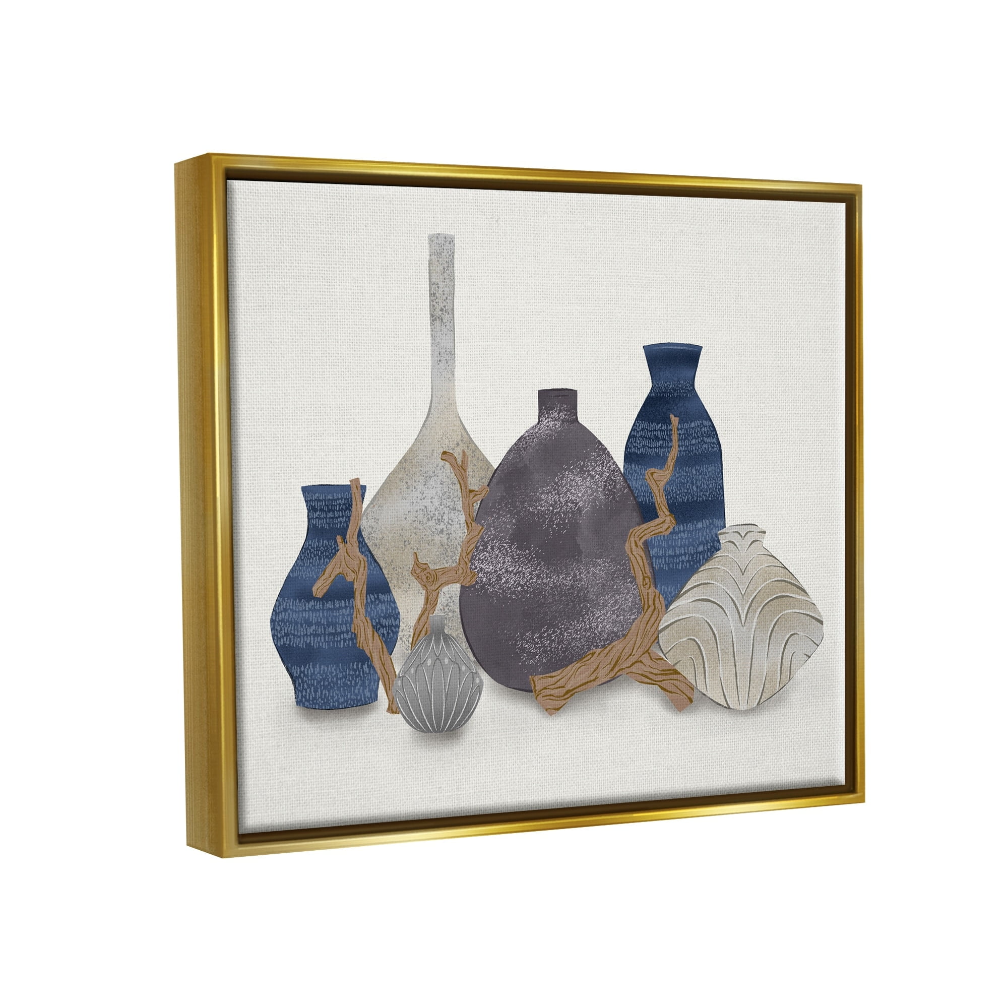 Stupell Industries Ornate Vase Still Life Leaning Driftwood Branches Graphic Art Metallic Gold Floating Framed Canvas Print Wall Art, Design by Ziwei Li