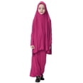thumbnail image 2 of Robe Maxi à Manches Longues pour Filles, Deux Pièces, Abaya de Fête Musulmane Islamique, Rose Rouge, m, 2 of 8
