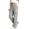 thumbnail image 2 of Xdegoge Tween Girls Wide Leg Cargo Sweatpants High Waisted Baggy Lounge Pants with Pockets Elastic Waist Y2K Casual Streetwear Workout Trousers, 2 of 7