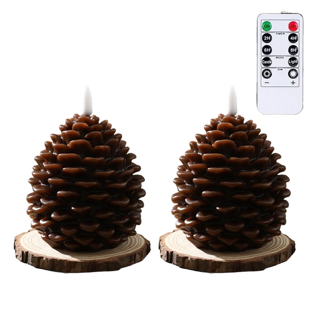 Injueey Juego de 2 velas de piña sin llama para un ambiente festivo en el hogar. Incluye control remoto. Velas de piña sin llama. Iluminación y accesorios