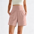 thumbnail image 5 of IUYRTFE Women High Waist Yoga Shorts with Pockets Stretch Elastic Waist Workout Bottoms for Gym Running, 5 of 6