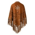 thumbnail image 3 of Fgnfyis Women's Graceful Suede Fringe Open Cape Poncho Shawl With Elegant Punch Pattern Design Brown One Size, 3 of 3