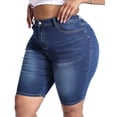 thumbnail image 3 of Gocolloa Women Plus Size Jean Shorts Stretchy High Waisted 10" Inseam Knee Length Denim Bermuda Shorts Dark Blue 14W, 3 of 5