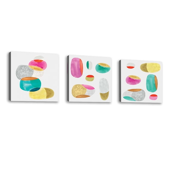 Set of 3 - Color Combo III - Contemporary Fine Art Giclee on Canvas Gallery Wrap - wall décor - Art painting - 24 x 24 Inch - Ready to Hang