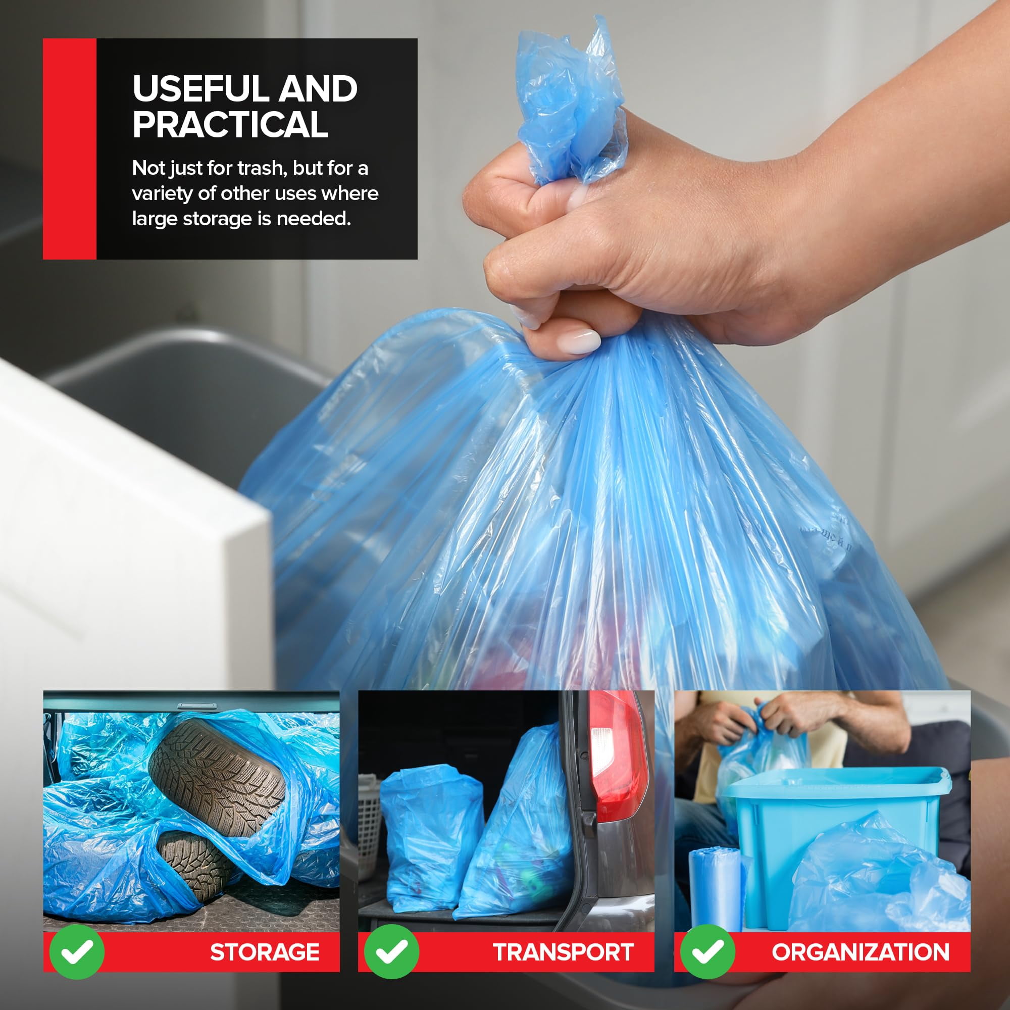 Heavy-Duty Blue Recycling Bags, 120-Pack Blue Garbage Bags For Recycling | 33-Gallon Capacity| Commercial, Industrial or Home Use