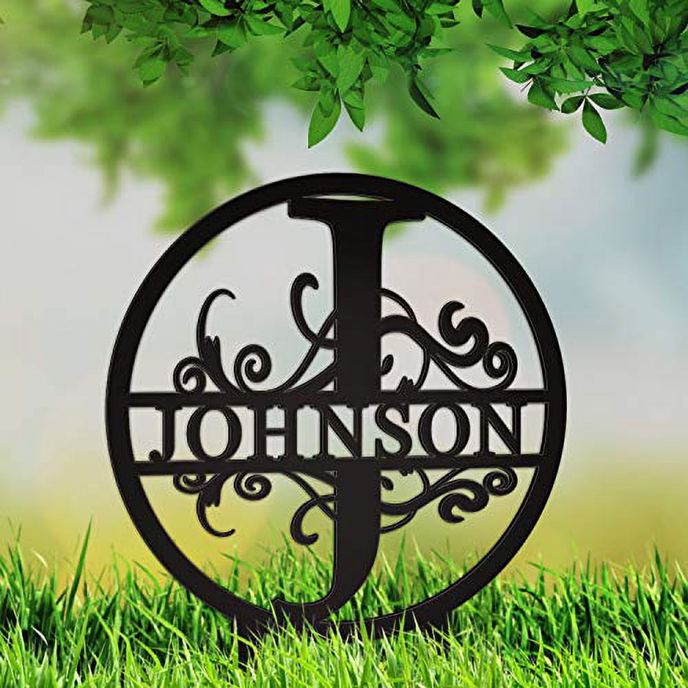 JASS GRAPHIX Johnson 12" Black Aluminum Composite Monogrammed Garden Sign Last Name Signs for Yard Home Garden Personalized