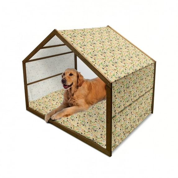 Vegetable Pet House, Food Ingredient Cookbook Theme Spices Type of Dish Yummy Gourmet Kitchen Print, Outdoor & Indoor Portable Dog Kennel with Pillow and Cover, 5 Sizes, Multicolor, by Ambesonne