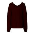 thumbnail image 3 of Fesfesfes Women Sweaters Solid Color Long Sleeve Sweater Casual Loose V-Neck Knitting Sweater Sale Tops on Clearance, 3 of 4