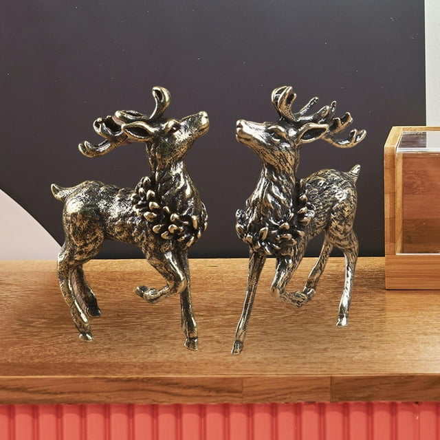 Estatua de Reno de Latón, Artesanías de Animales Artificiales, Adorno de Escultura Hecho a Mano, Estatuilla de Alces para Gabinetes de Fiesta de Dormi 1 par Baoblaze Escultura de ciervo