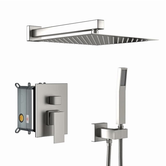 1-Spray 1 Handle Dual Wall Mount 12 in. Square Shower Head 1.8 GPM Rain Shower Faucet in Nickel