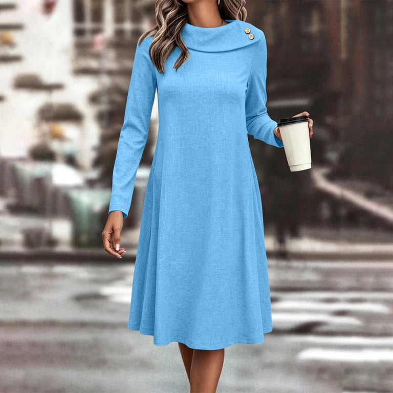 cowl neck dress winter UKHCCC Women's Knit Ribbed with Button Detail Loose A-Line Sweater Casual Soft Chunky Long Sleeve Flowy S-2XL Designed with soft cowl For Love & Lemons Maxi Dress Furniture of America Kento Color:Frappe Multi Tie Dye