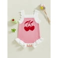 thumbnail image 2 of Hirigin Store Baby Girls Spring Summer Knit Jumpsuit Sleeveless Ruffle Trim Cherry Print Romper, 2 of 8