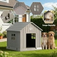 thumbnail image 2 of Dog House Outdoor Indoor with Weatherproof, Ventilated and Elevated Floor, Easy Clean Large Dog House Outdoor for Small Medium Large Dogs (Grey, 37.2" L x 40" W x 40" H), 2 of 15
