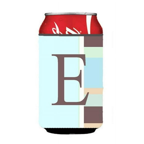 Letter E Initial Monogram - Blue Stripes Can or Bottle  Hugger