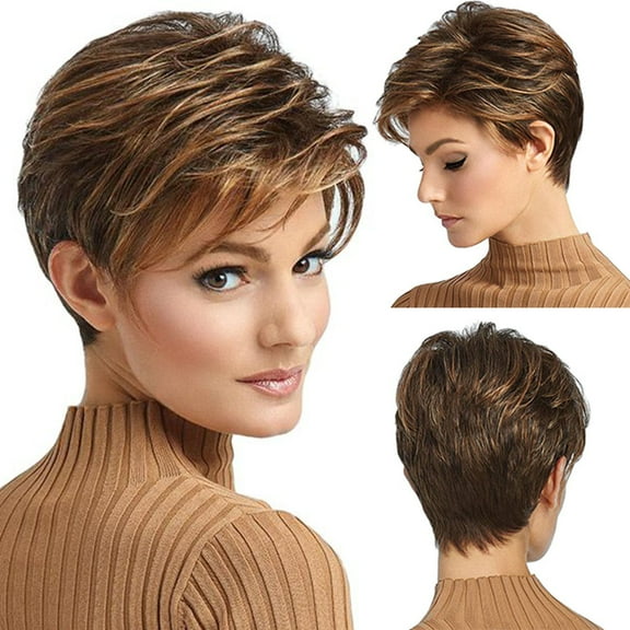 Wig Women's Gradient Short Hair Fiber Wig Synthetic Curly Hair Heat Full Wigs for Women Stylish Lightweight Comfortable Everyday Use Easy