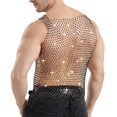 thumbnail image 6 of UVEASISHA Men's Sleeveless Party Shirts Sparkly Mesh Rhinestone Tank Tops Sheer See Through Fishnet Shirt for Festival Nightclub Wear Black XXL, 6 of 6