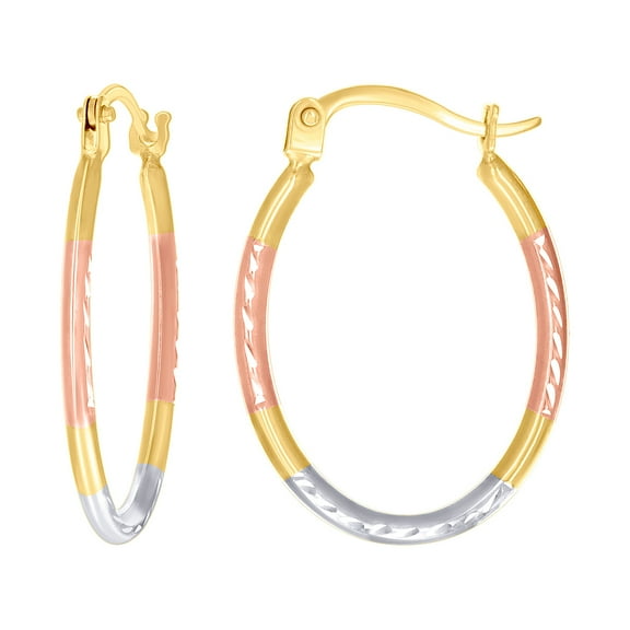 14k Tri-color Gold Womens Patterned Round Fashion Hoop Earrings 20.9x15.5mm Wide Hoop Earring for Women